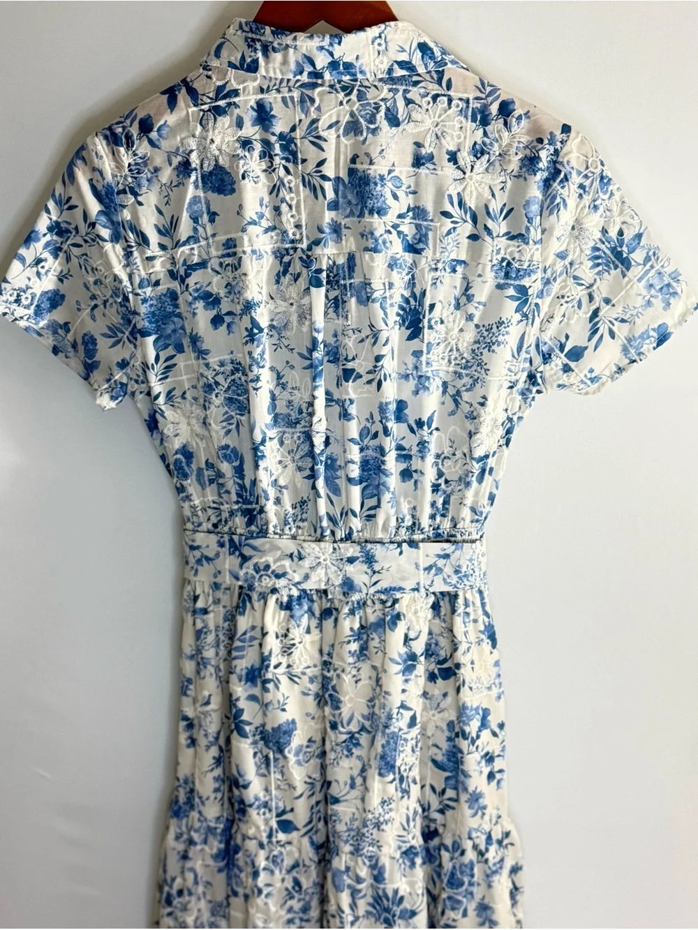 Joie Blue Floral Midi Dress L Belted Shirt Dress Cottagecore - Picture 4 of 10